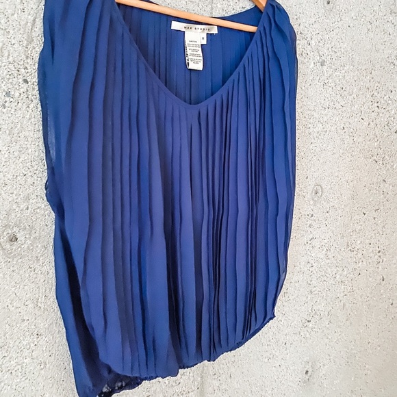 Max Studio Royal Blue Pleated Blouse - Picture 2 of 9